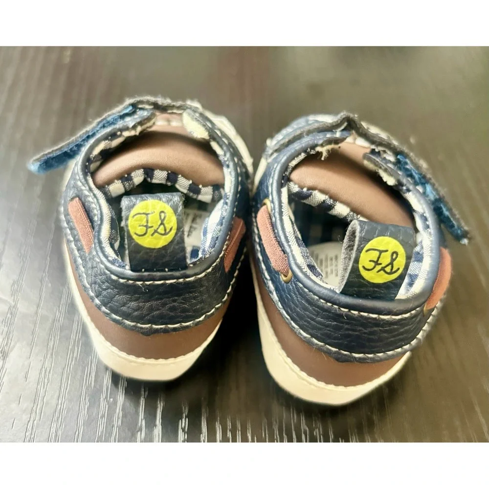 First Steps Baby Boy Navy Brown Boat Shoe Crib Shoes Size 0-3M TBD33591-I